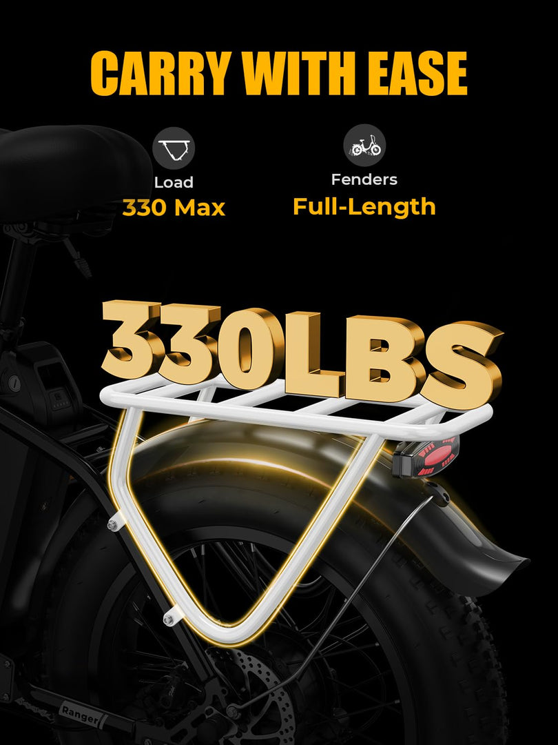 Vélo électrique Heybike Ranger 2.0 pour adultes, moteur amélioré de 1 400 W, 45 km/h [pneus larges de 20 pouces tout-terrain], batterie amovible de 600 Wh, vélo électrique pliable à suspension avant