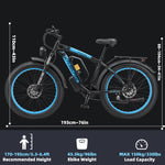 Charger l&#39;image dans la visionneuse de galerie, Vélo électrique tout-terrain AWD pour adultes, puissance maximale de 4 000 W, pneus larges de 26 pouces, double moteur, 55 km/h, batterie amovible 48 V 23 Ah, freins hydrauliques doubles rapides (V3, noir-vert)
