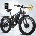 Charger l&#39;image dans la visionneuse de galerie, (26&#39;&#39; EB7 PRO, Bleu) Vélo électrique Peak 5000W à double moteur pour adultes, 52V 32AH, 90 miles et 45MPH E-Bike Fat Tire Vélos électriques tout suspendus, VTT 7 vitesses AWD, freins à disque hydrauliques
