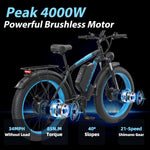Charger l&#39;image dans la visionneuse de galerie, Vélo électrique tout-terrain AWD pour adultes, puissance maximale de 4 000 W, pneus larges de 26 pouces, double moteur, 55 km/h, batterie amovible 48 V 23 Ah, freins hydrauliques doubles rapides (V3, noir-vert)
