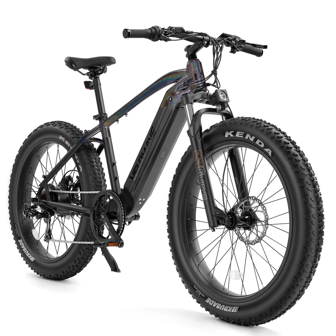 VELOWAVE Electric Bike for Adults Peak 1200W BAFANG Motor 28MPH Mountain Ebike 48V 15Ah Removable LG Cells Battery 26'' Fat Tire E Bike Shimano 7-Speed (Step-Over, Black/Grey)