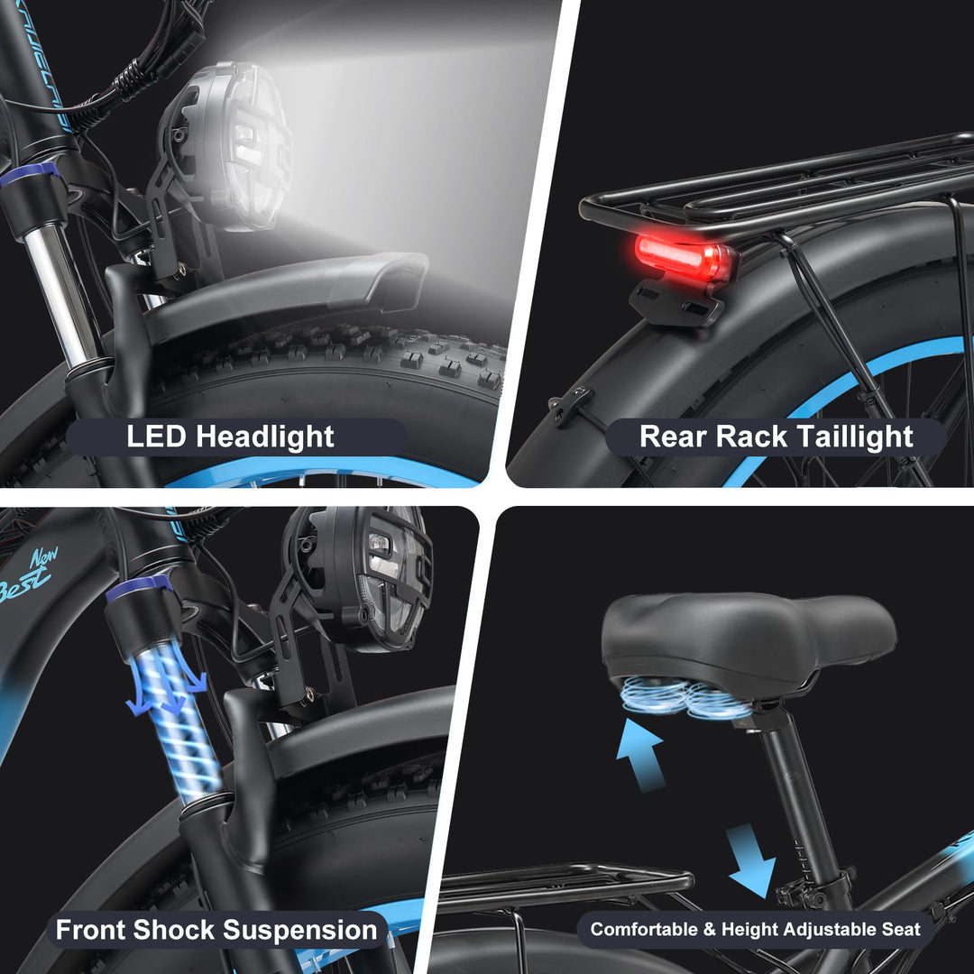 Vélo électrique tout-terrain AWD pour adultes, puissance maximale de 4 000 W, pneus larges de 26 pouces, double moteur, 55 km/h, batterie amovible 48 V 23 Ah, freins hydrauliques doubles rapides (V3, noir-vert)