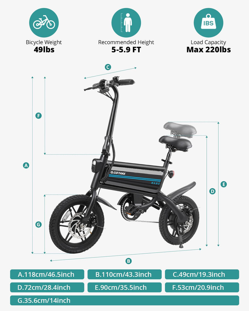 Gotrax Nano 14" Autonomie maximale 25 miles • Souple 350 W 25 km
