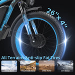 Charger l&#39;image dans la visionneuse de galerie, Vélo électrique tout-terrain AWD pour adultes, puissance maximale de 4 000 W, pneus larges de 26 pouces, double moteur, 55 km/h, batterie amovible 48 V 23 Ah, freins hydrauliques doubles rapides (V3, noir-vert)
