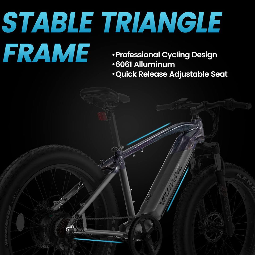 VELOWAVE Electric Bike for Adults Peak 1200W BAFANG Motor 28MPH Mountain Ebike 48V 15Ah Removable LG Cells Battery 26'' Fat Tire E Bike Shimano 7-Speed (Step-Over, Black/Grey)