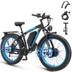 Charger l&#39;image dans la visionneuse de galerie, Vélo électrique à traction intégrale pour adultes, puissance maximale de 4 000 W, pneus larges de 26 pouces, double moteur, vitesse de 55 km/h, batterie amovible 48 V 23 Ah, freins hydrauliques doubles rapides (V3, noir-bleu)
