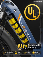 Charger l&#39;image dans la visionneuse de galerie, Vélo de montagne électrique Jasion Thunder, moteur de pointe de 1 500 W, batterie amovible 48 V 18 Ah, vitesse de plus de 48 km/h, contrôle par application, frein hydraulique, suspension avant, pneus larges 26&quot; x 4&quot;, bleu
