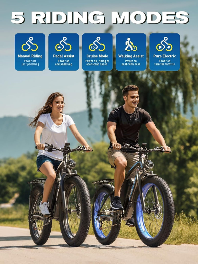 Vélo électrique tout-terrain (26"-V7-Blanc-2000W) pour adultes, 2000W de puissance maximale, 2500W, batterie 52V 32AH, vitesse jusqu'à 64 km/h, 160 km, 21 vitesses, pneus larges avec suspension à fourche avant