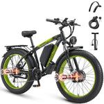 Charger l&#39;image dans la visionneuse de galerie, Vélo électrique tout-terrain AWD pour adultes, puissance maximale de 4 000 W, pneus larges de 26 pouces, double moteur, 55 km/h, batterie amovible 48 V 23 Ah, freins hydrauliques doubles rapides (V3, noir-vert)
