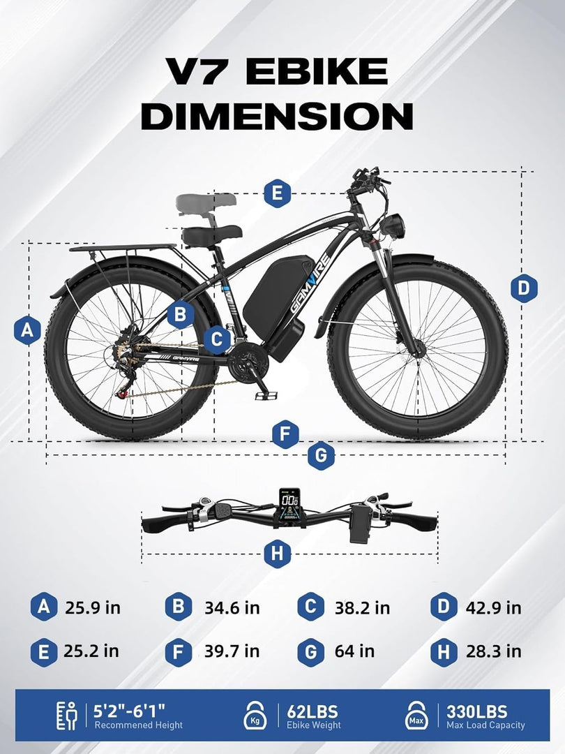 Vélo électrique tout-terrain (26"-V7-Blanc-2000W) pour adultes, 2000W de puissance maximale, 2500W, batterie 52V 32AH, vitesse jusqu'à 64 km/h, 160 km, 21 vitesses, pneus larges avec suspension à fourche avant