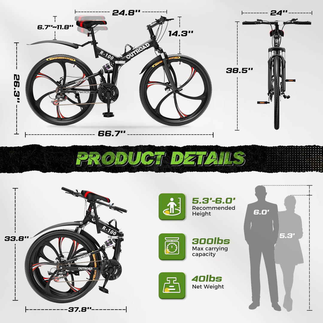 Vélos Adulte VTT MarKnig 26 Pouces • Pliable 26"