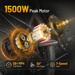 Charger l&#39;image dans la visionneuse de galerie, Vélo électrique Jasion EB5 MAX pour adultes avec moteur de pointe de 1 500 W, batterie 48 V 15 Ah (720 Wh), VTT électrique, pneus larges 26&quot; x 4&quot;, vitesse de pointe de 28 mph, régulateur de vitesse, avec garde-boue et porte-bagages arrière.
