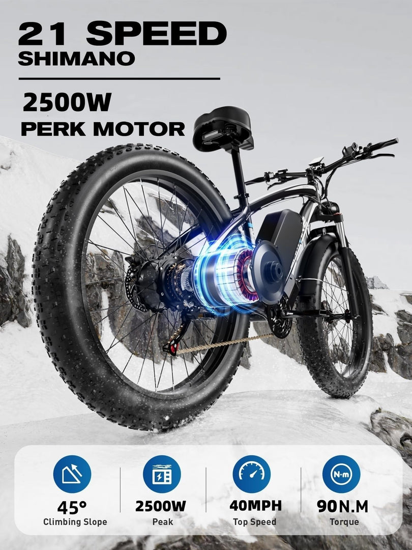 Vélo électrique tout-terrain (26"-V7-Blanc-2000W) pour adultes, 2000W de puissance maximale, 2500W, batterie 52V 32AH, vitesse jusqu'à 64 km/h, 160 km, 21 vitesses, pneus larges avec suspension à fourche avant