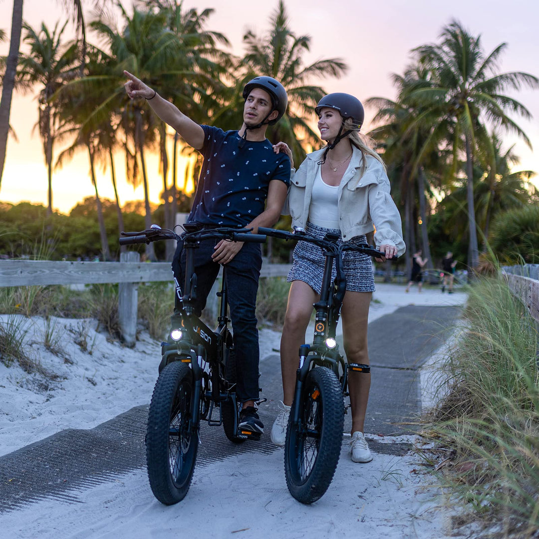Vélos électriques pour adultes Jasion EB7 ST, vélo électrique pliable 45 km/h avec moteur de pointe de 1 200 W, autonomie de 88 km, batterie de 480 Wh, amortisseur, frein à disque, pneus 20" x 3.0 pour la plage et la neige.
